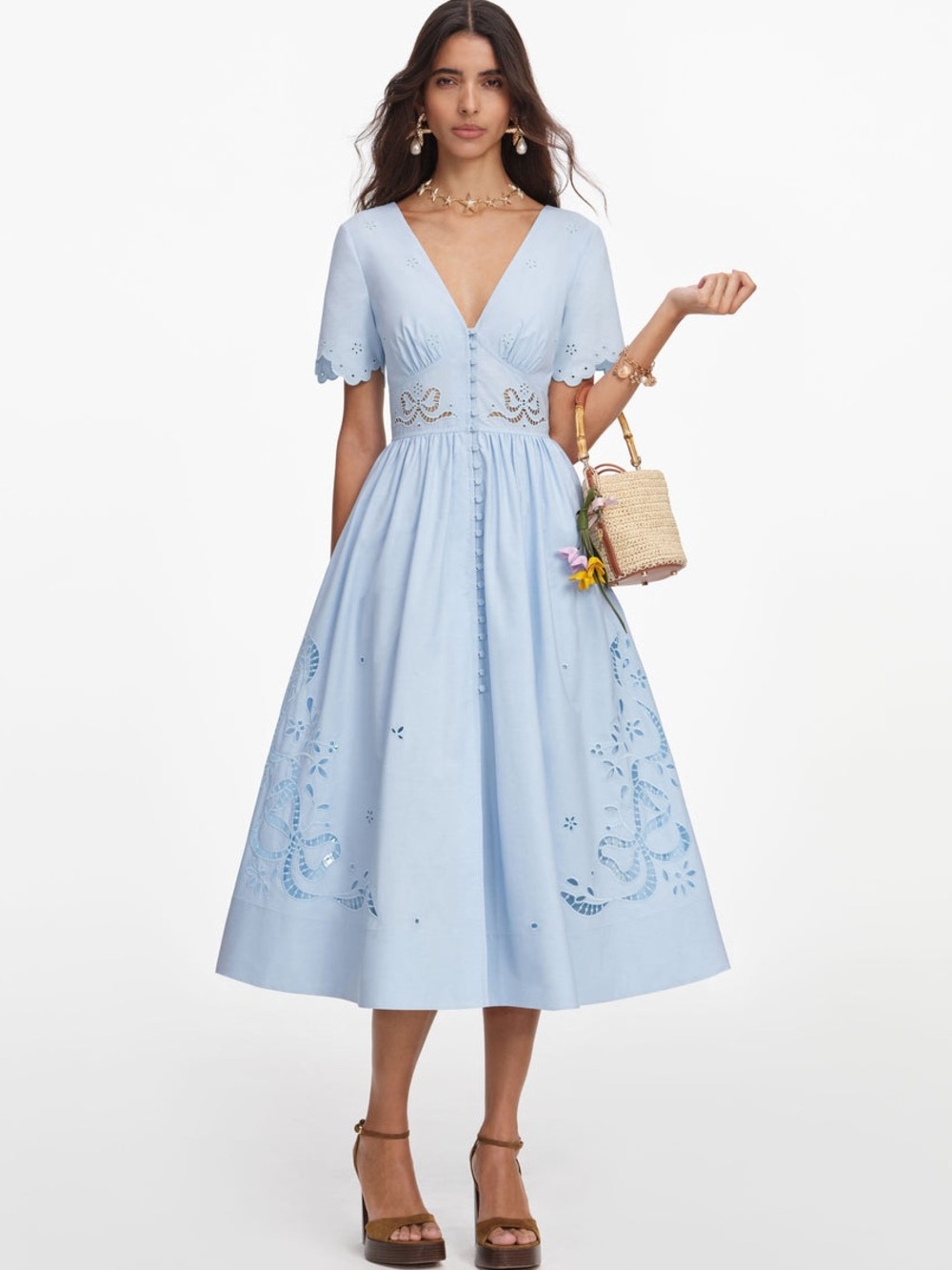 Self-Portrait NWOT BLUE COTTON EMBROIDERED MIDI DRESS